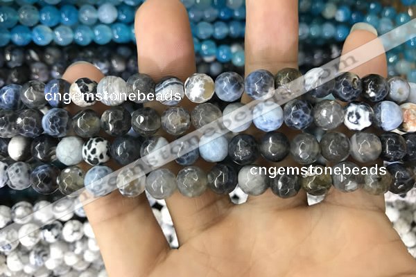 CAA1701 15 inches 8mm faceted round fire crackle agate beads