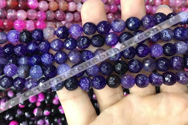 CAA2963 15 inches 8mm faceted round fire crackle agate beads wholesale