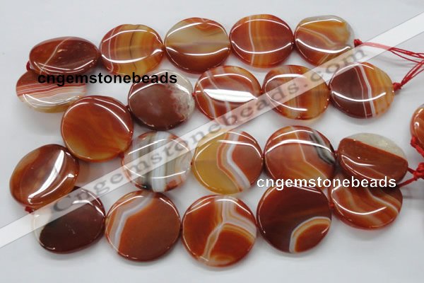 CAA299 15.5 inches 35mm flat round red line agate gemstone beads