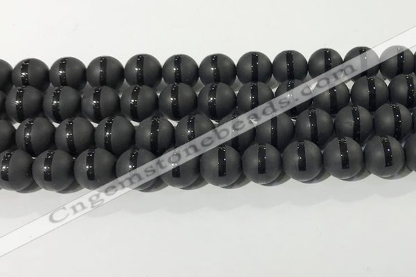 CAA3652 15.5 inches 10mm round matte & carved black agate beads