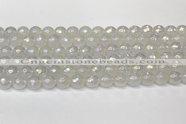 CAA5631 15 inches 8mm faceted round AB-color white agate beads