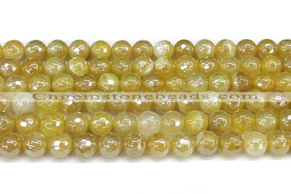 CAA5988 15 inches 8mm faceted round AB-color line agate beads