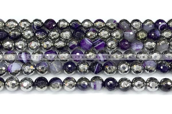 CAA6017 15 inches 8mm faceted round electroplated line agate beads