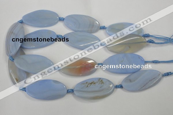 CAA746 15.5 inches 24*48mm twisted oval blue lace agate beads wholesale