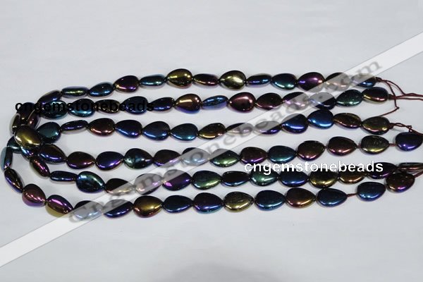 CAA860 15.5 inches 10*14mm flat teardrop AB-color black agate beads