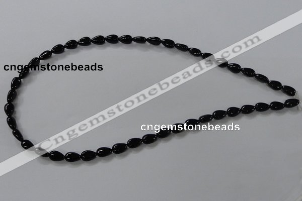 CAB744 15.5 inches 6*8mm flat teardrop black agate gemstone beads