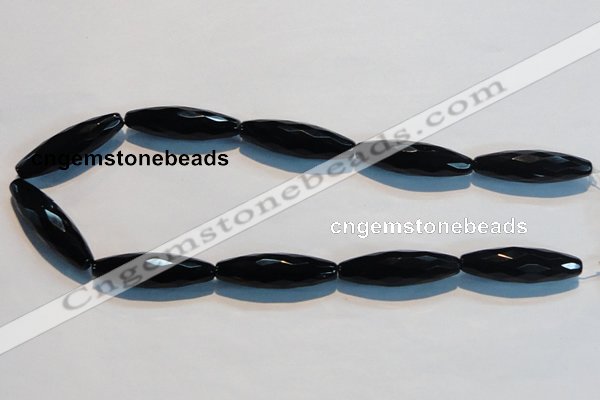 CAB795 15.5 inches 12*40mm faceted rice black agate gemstone beads