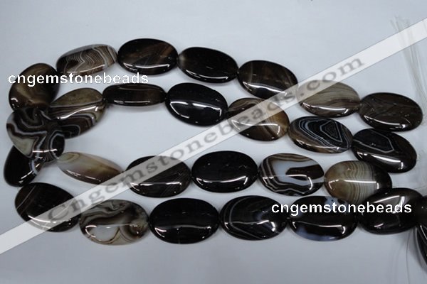 CAG3006 15.5 inches 20*30mm oval black line agate beads