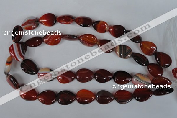 CAG3223 15.5 inches 13*18mm flat teardrop red line agate beads