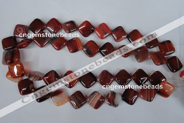 CAG3240 15.5 inches 16*16mm diamond red line agate beads