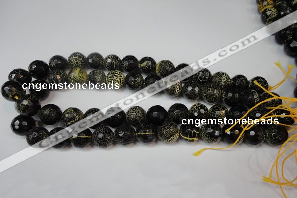 CAG5848 15 inches 14mm faceted round fire crackle agate beads