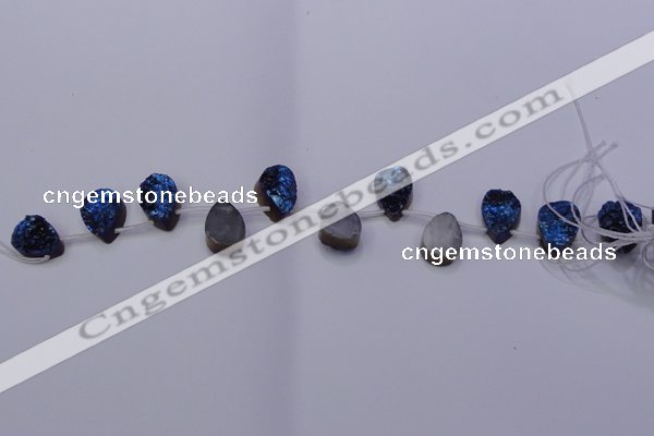 CAG8106 Top drilled 10*14mm teardrop blue plated druzy agate beads