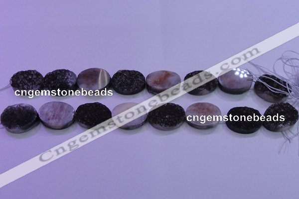 CAG8207 7.5 inches 20*30mm oval black plated druzy agate beads