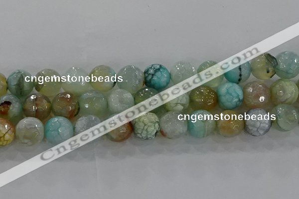 CAG8998 15.5 inches 14mm faceted round fire crackle agate beads