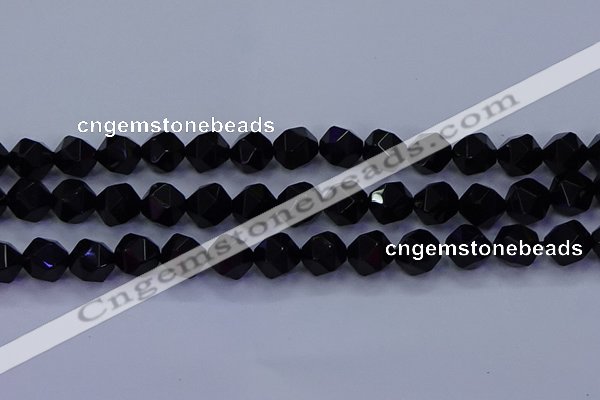 CAG9354 15.5 inches 12mm faceted nuggets black agate beads