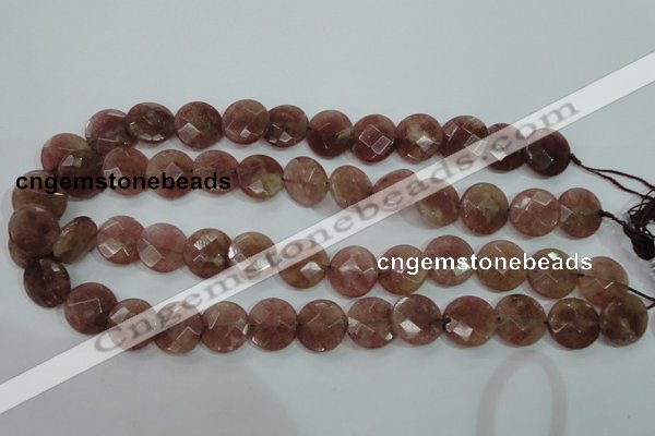 CBQ244 15.5 inches 16mm faceted coin strawberry quartz beads