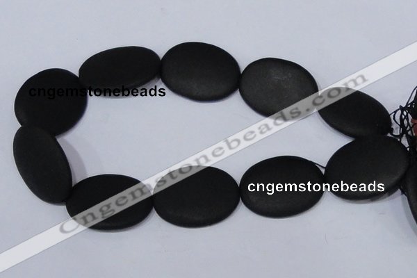 CBS11 15.5 inches 30*40mm oval black stone beads wholesale