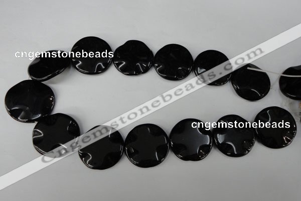 CBS330 15.5 inches 30mm wavy coin blackstone beads wholesale