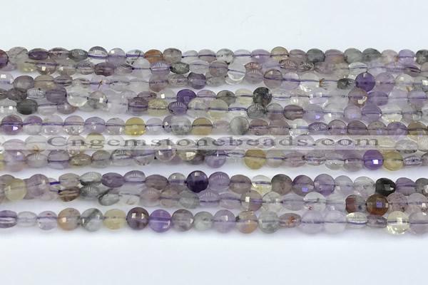 CCB1164 15 inches 4mm faceted coin mixed quartz beads