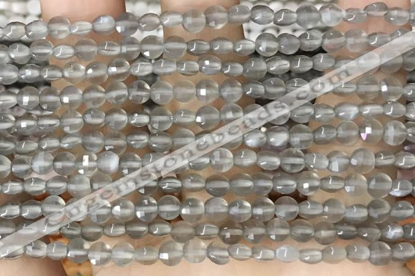 CCB541 15.5 inches 4mm faceted coin grey moonstone beads