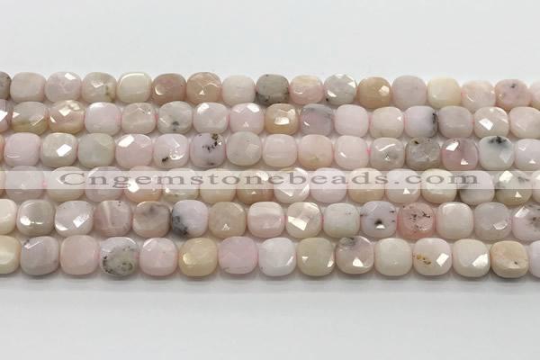 CCB909 15.5 inches 8*8mm faceted square pink opal beads