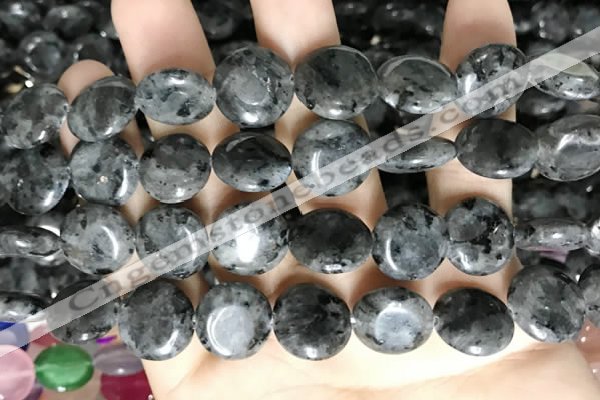 CCN5918 15 inches 15mm flat round black labradorite beads Wholesale