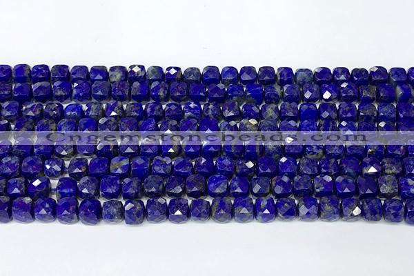 CCU1042 15 inches 6mm faceted cube lapis lazuli beads