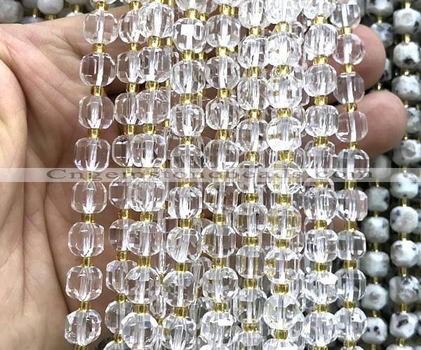 CCU1350 15 inches 6mm - 7mm faceted cube white crystal beads