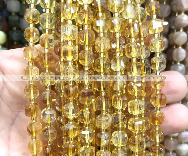 CCU1354 15 inches 6mm - 7mm faceted cube citrine gemstone beads