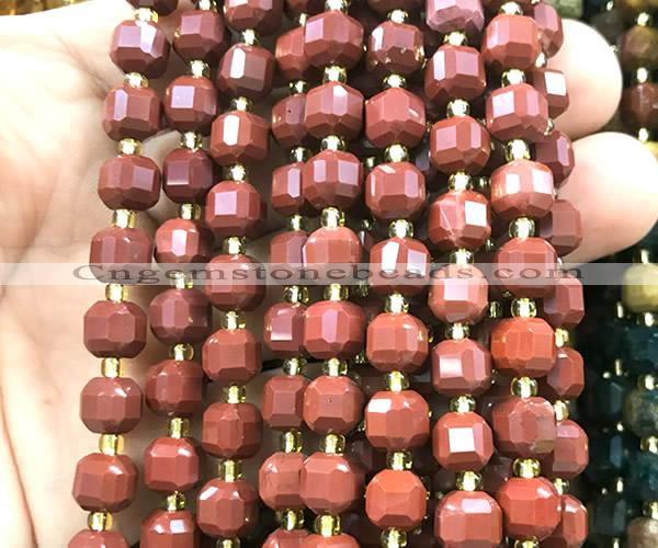 CCU1374 15 inches 6mm - 7mm faceted cube red jasper beads