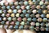 CCU1375 15 inches 6mm - 7mm faceted cube picasso jasper beads
