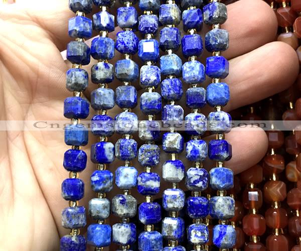 CCU1404 15 inches 6mm - 7mm faceted cube lapis lazuli beads