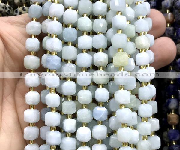 CCU1415 15 inches 6mm - 7mm faceted cube aquamarine beads