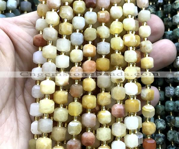 CCU1424 15 inches 6mm - 7mm faceted cube yellow aventurine jade beads