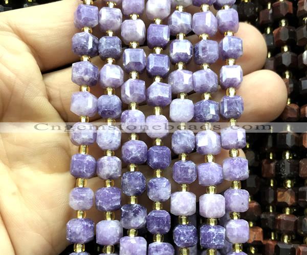 CCU1430 15 inches 6mm - 7mm faceted cube lepidolite gemstone beads