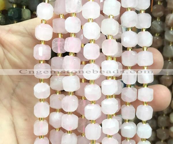 CCU1451 15 inches 8mm - 9mm faceted cube rose quartz beads