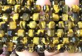 CCU1466 15 inches 8mm - 9mm faceted cube yellow tiger eye beads