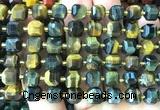 CCU1470 15 inches 8mm - 9mm faceted cube yellow & blue tiger eye beads