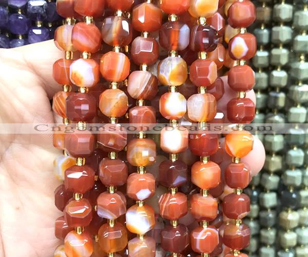 CCU1499 15 inches 8mm - 9mm faceted cube red banded agate beads