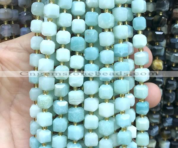 CCU1524 15 inches 8mm - 9mm faceted cube amazonite beads wholesale