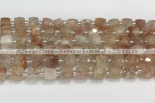 CCU763 15 inches 8*8mm faceted cube sunstone beads