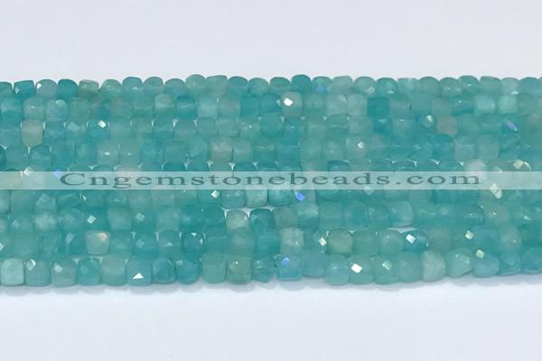 CCU835 15 inches 4mm faceted cube amazonite beads