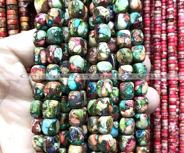 CDE3950 15 inches 7*9mm nuggets rainbow sea sediment jasper beads