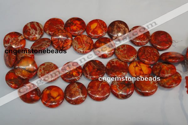 CDI522 15.5 inches 25mm flat round dyed imperial jasper beads