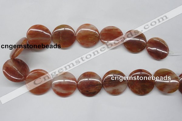 CDQ26 15.5 inches 30mm flat round natural red quartz beads