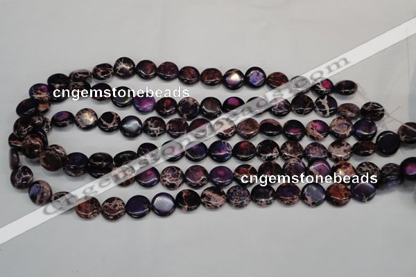 CDT398 15.5 inches 12mm flat round dyed aqua terra jasper beads