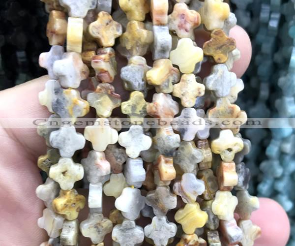 CFG1621 15 inches 8mm four leaf clover yellow crazy lace agate beads