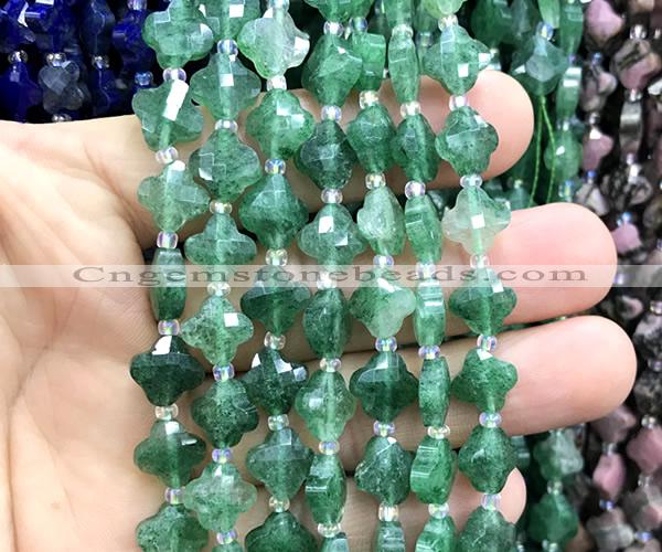 CFG1753 15 inches 10mm four leaf clover green strawberry quartz beads