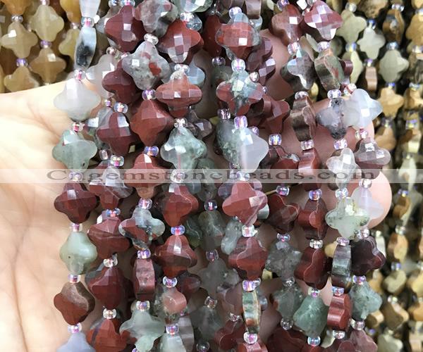 CFG1763 15 inches 10mm four leaf clover blood jasper beads