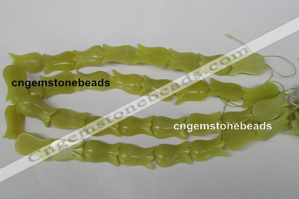 CFG240 15.5 inches 15*25mm carved flower olive jade gemstone beads